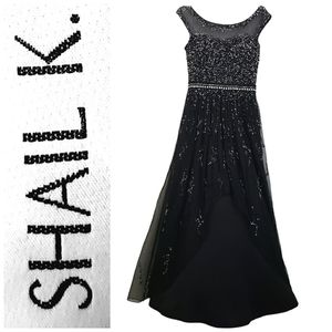 Nwot Shail K. Black Sequin Cap Sleeve High Low Chiffon Maxidress